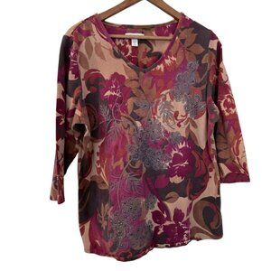 Coldwater Creek 3/4 Sleeve Embroidered Tee